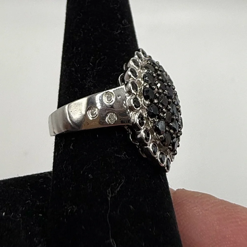 Bold Black Pavé Crystal Ring 925 Sterling Silver Size 7.5